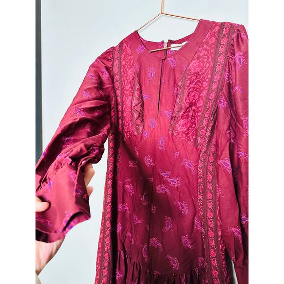 DEREK LAM COLLECTIVE Red Floral Chiffon Keyhole Neckline Parachute Sleeves Dress - Picture 8 of 16